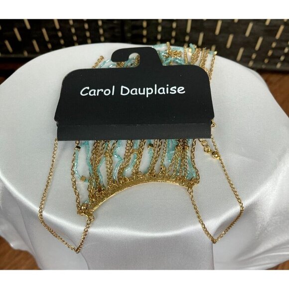 Carol Dauplaise Gold-Tone Turquoise Beaded Chain Fringe Statement Necklace - Picture 4 of 4